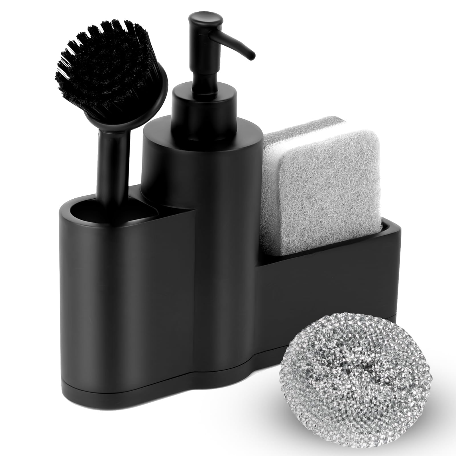 Haisheng Matte Black Kitchen Sink Caddy | Soap Dispenser & Scrubber Set