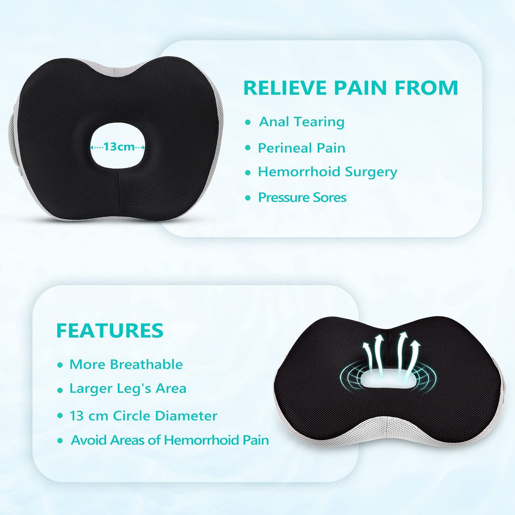 Feagar Donut Cushion - Memory Foam Orthopedic Seat for Tailbone Pain Relief