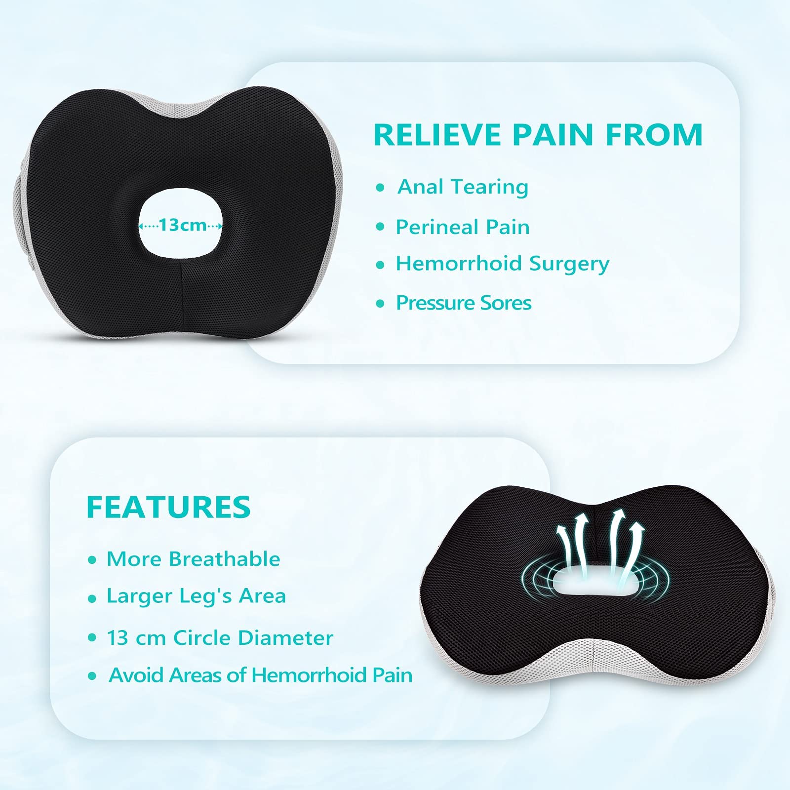 Feagar Donut Cushion - Memory Foam Orthopedic Seat for Tailbone Pain Relief