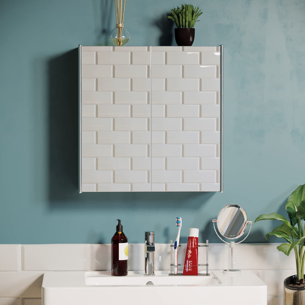 Bath Vida Tiano Double Mirror Bathroom Cabinet | Stainless Steel Wall Unit