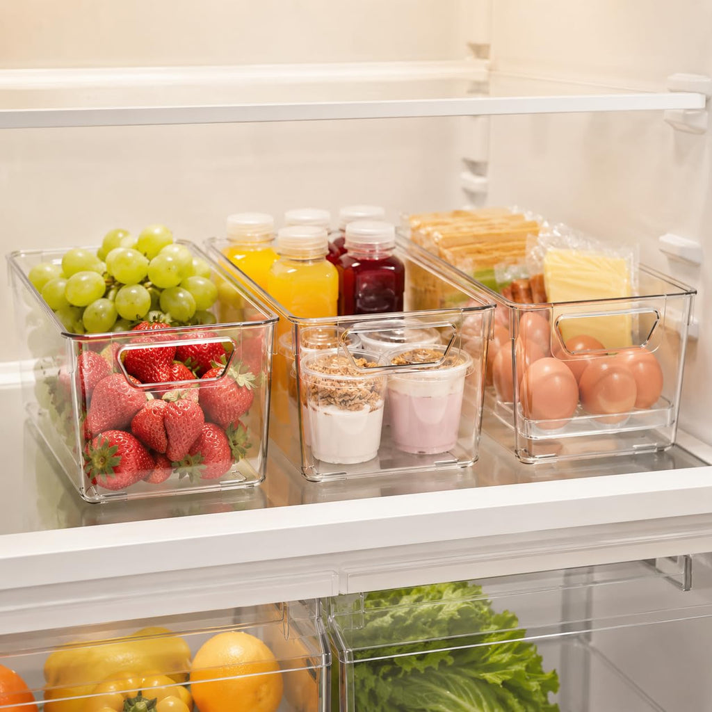 Sydroya 4 Pack Clear Plastic Storage Bins, Pantry Organiser Bins with Handle for Fridge, Kitchen, Cupboard Organization, Refrigerator, Countertop - image 3