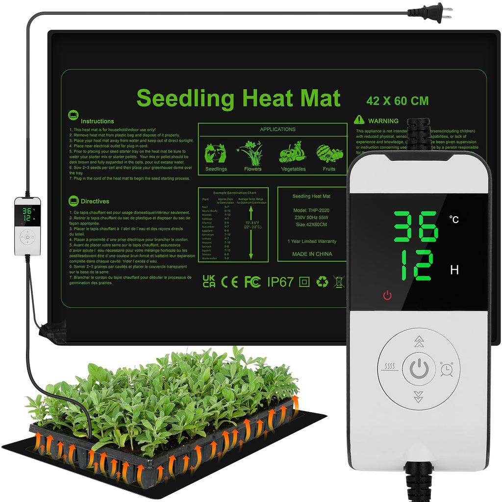 WADEO Seedling Heat Mat with Thermostat - 30W Waterproof Plant Heating Pad