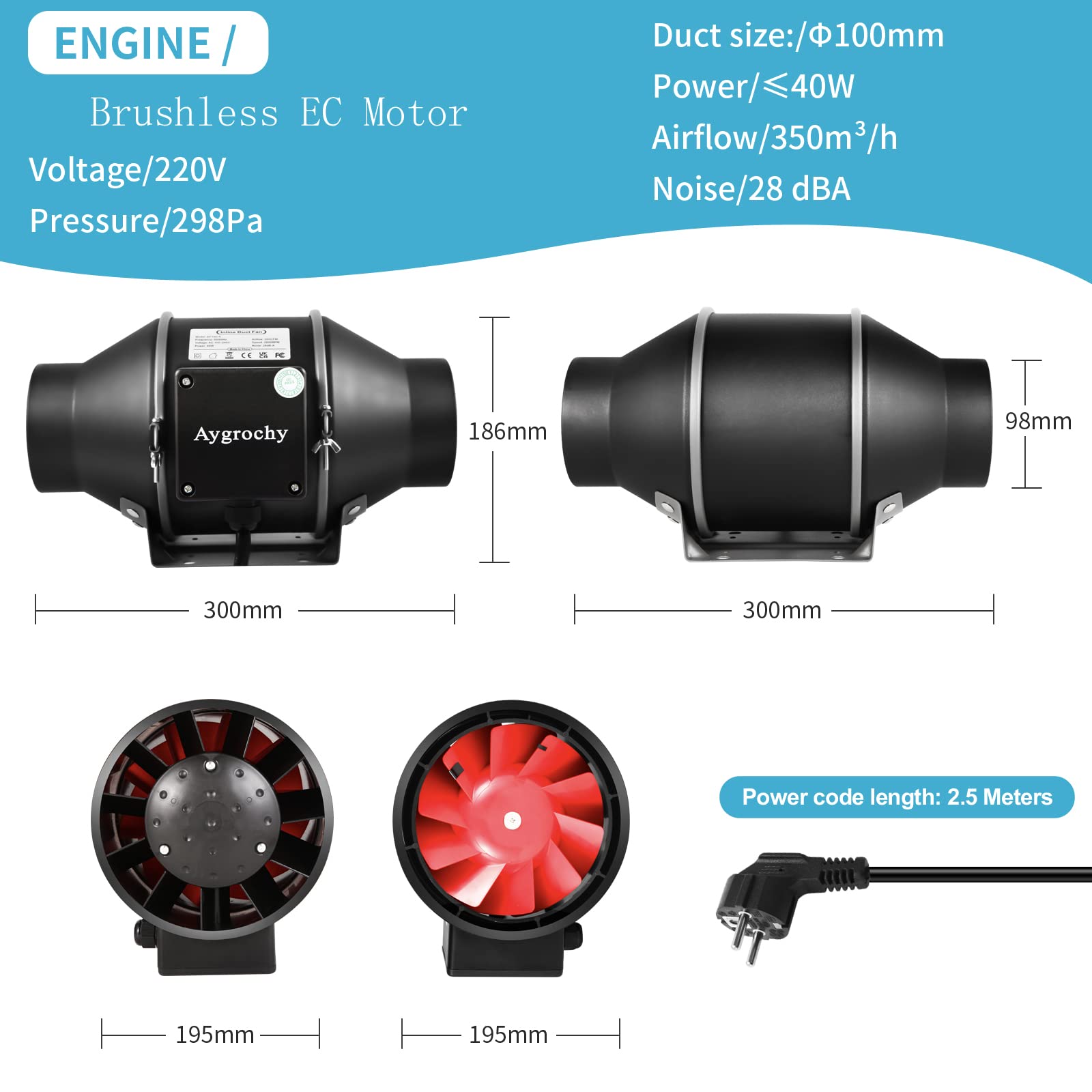 Aygrochy 4 Inch Inline Duct Fan with Variable Speed Controller | 205 CFM