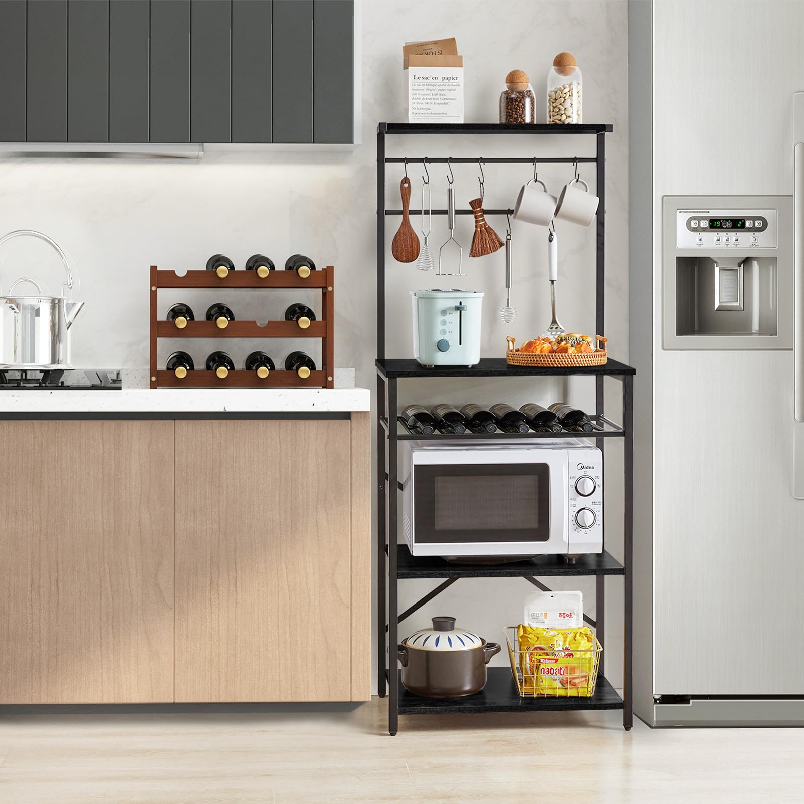 YMYNY Industrial Kitchen Baker's Rack – 4-Tier Microwave Stand & Coffee Bar