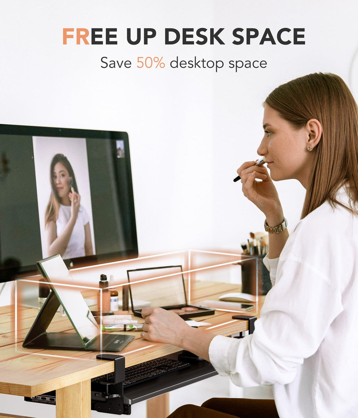Keyboard Tray Under Desk Pull Out with Extra Sturdy C Clamp Mount System, 693.42 825.5 mm Including Clamps x 279.4 mm Slide-Out Platform Computer