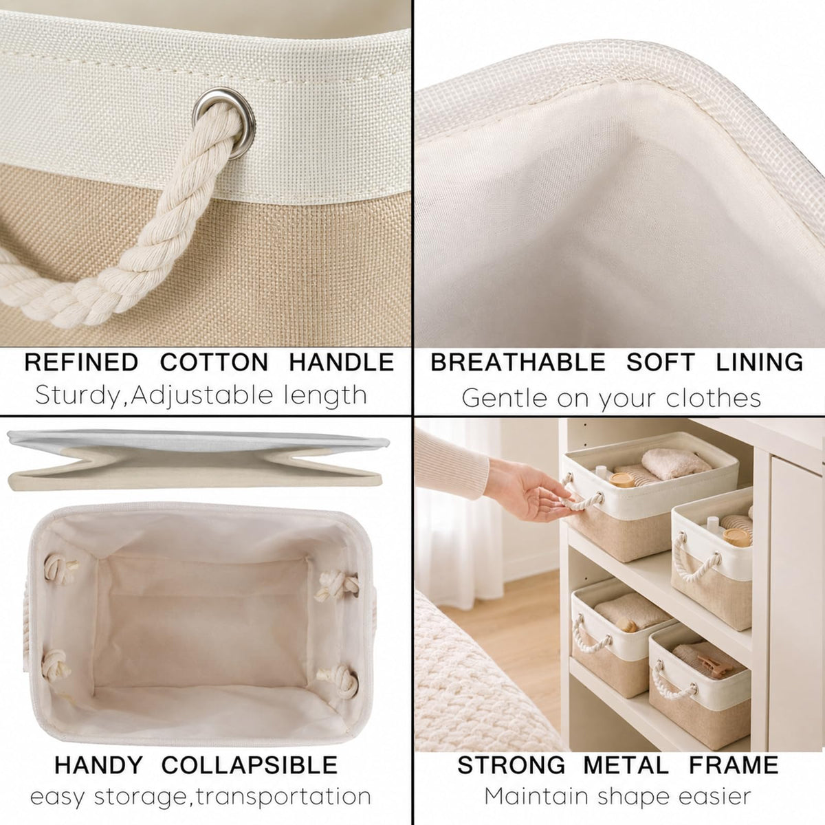 Mangata Fabric Storage Box set of 3, Foldable Fabric Storage Baskets with Handles for Cupboards, Wardrobe, Shelves, Clothes, Toys, Towel - image 5