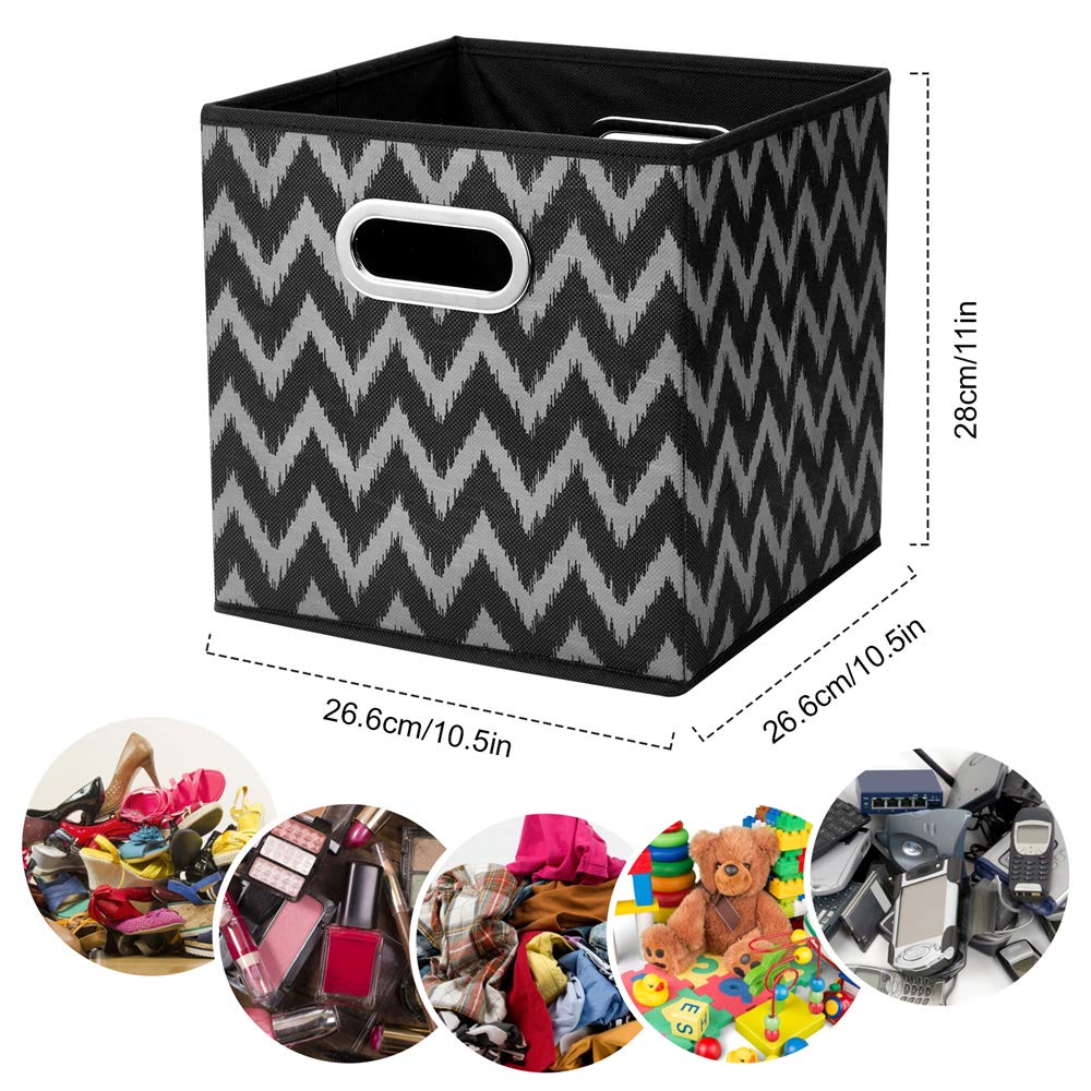 HSDT 3 Cube Storage Bins Black 10.5x10.5x11 Inch Foldable Grid Chevron Print Fabric Half Storage Basketes for Home Organizers Storage Drawer,QY-SC10-3 - image 5
