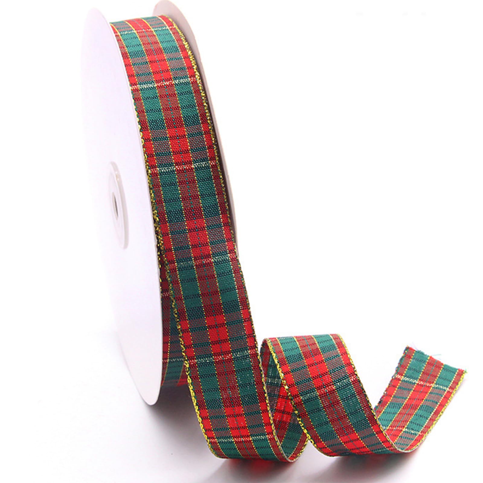 Trovebox Tartan Christmas Ribbon | 25mm x 25 Yard Red Green Gold Plaid