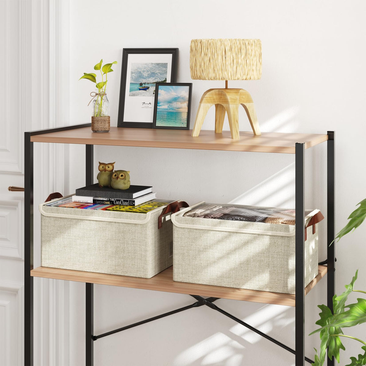 AARAINBOW Closet Clothes Storage Boxes 4 Pc, Fabric Stackable Shelf Organizer Bins, Foldable Closet Shelf Storage Container with Lid & Metal Frame - image 5