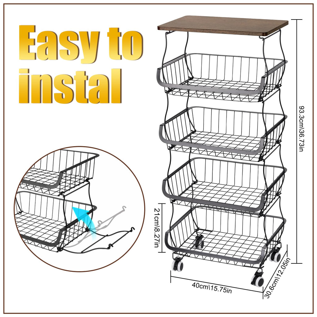 Wuciray Vegetable Rack For Kitchen On Wheels Vegetable Basket With Suction Cups Fruit Storage Baskets With Worktop Vegetable Trolley On Wheels Fruit - image 2
