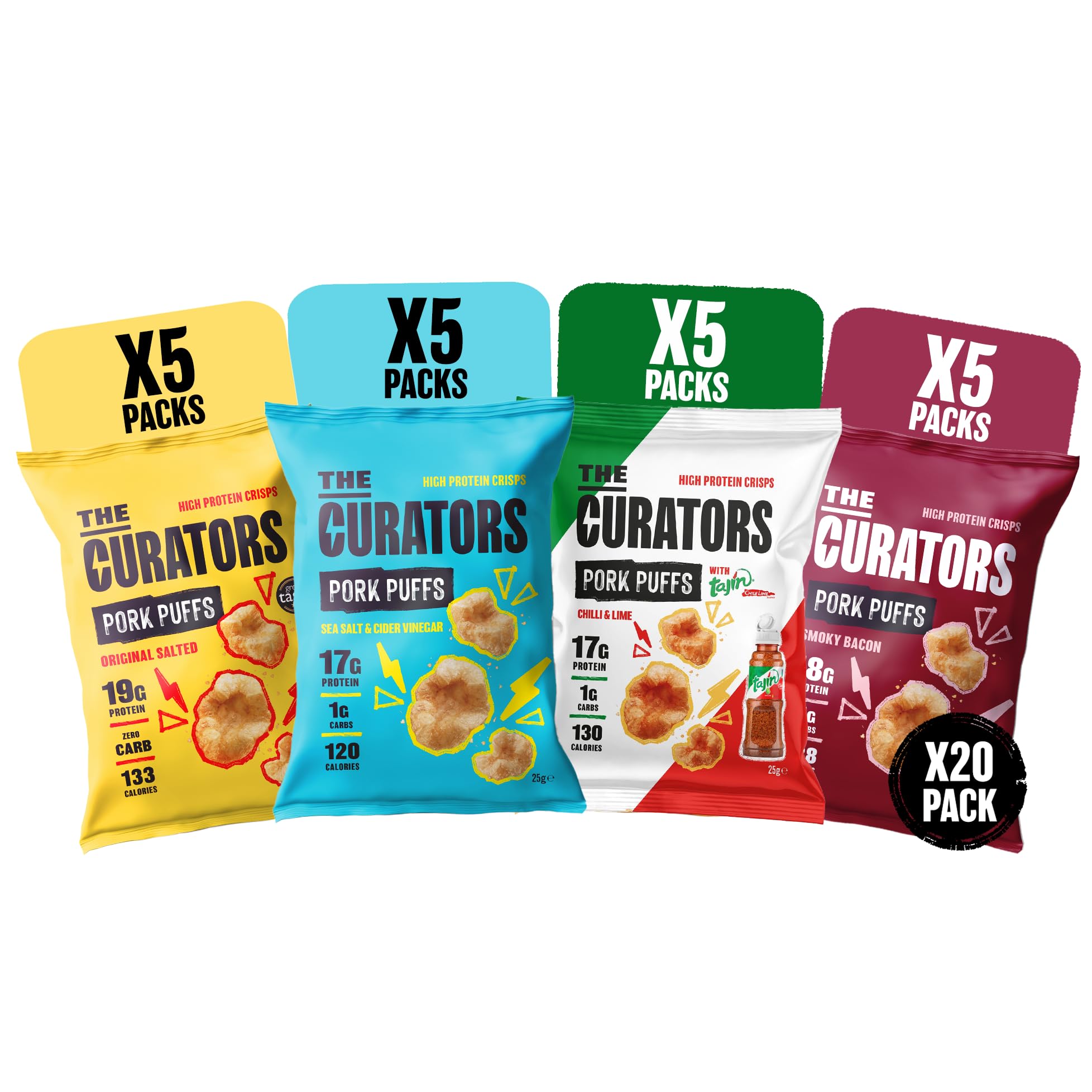 The Curators High Protein Pork Puffs Variety Pack - 20 x 25g Keto Snacks