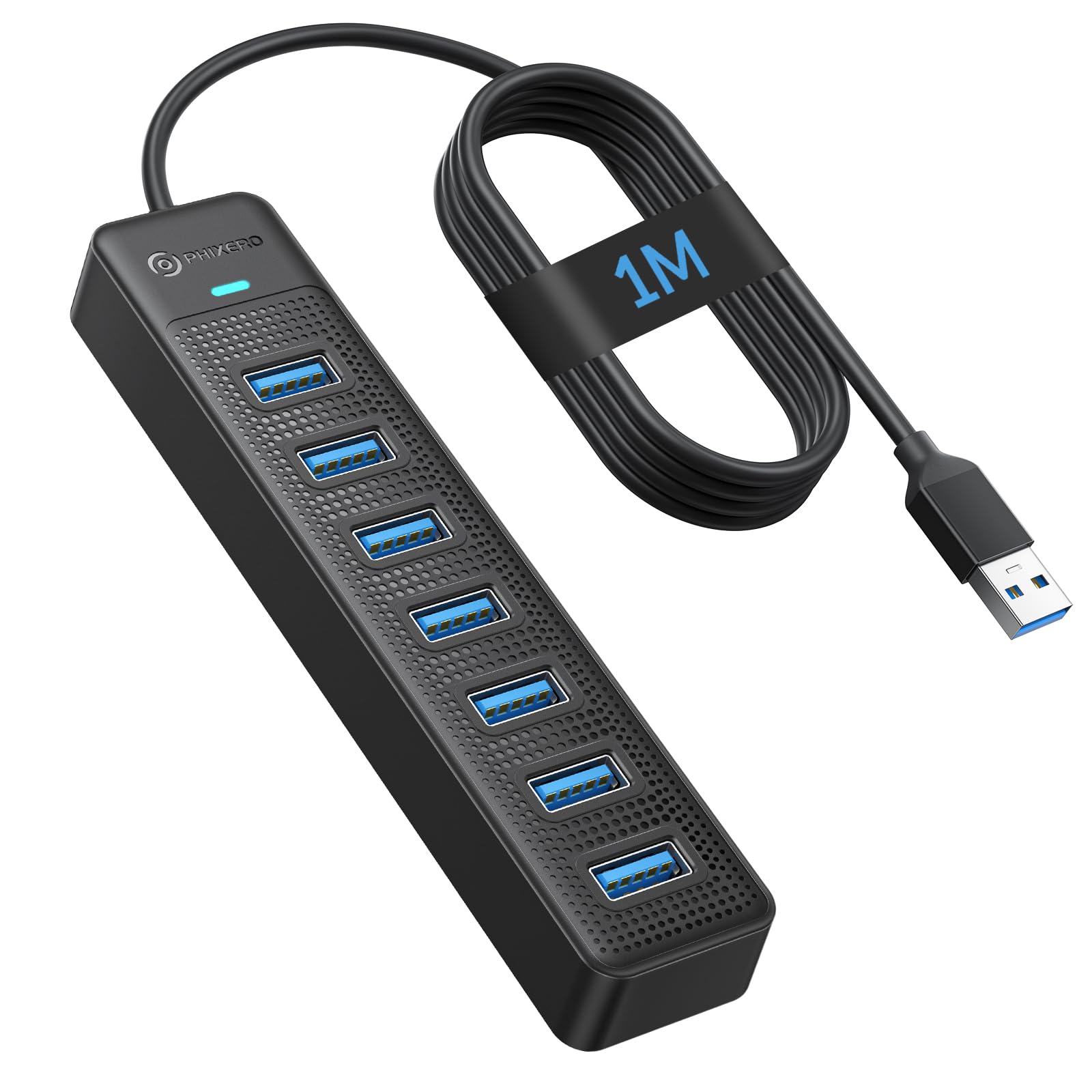 PHIXERO 7 Port USB 3.0 Hub – Multiport Adapter with 3.3ft Long Cable