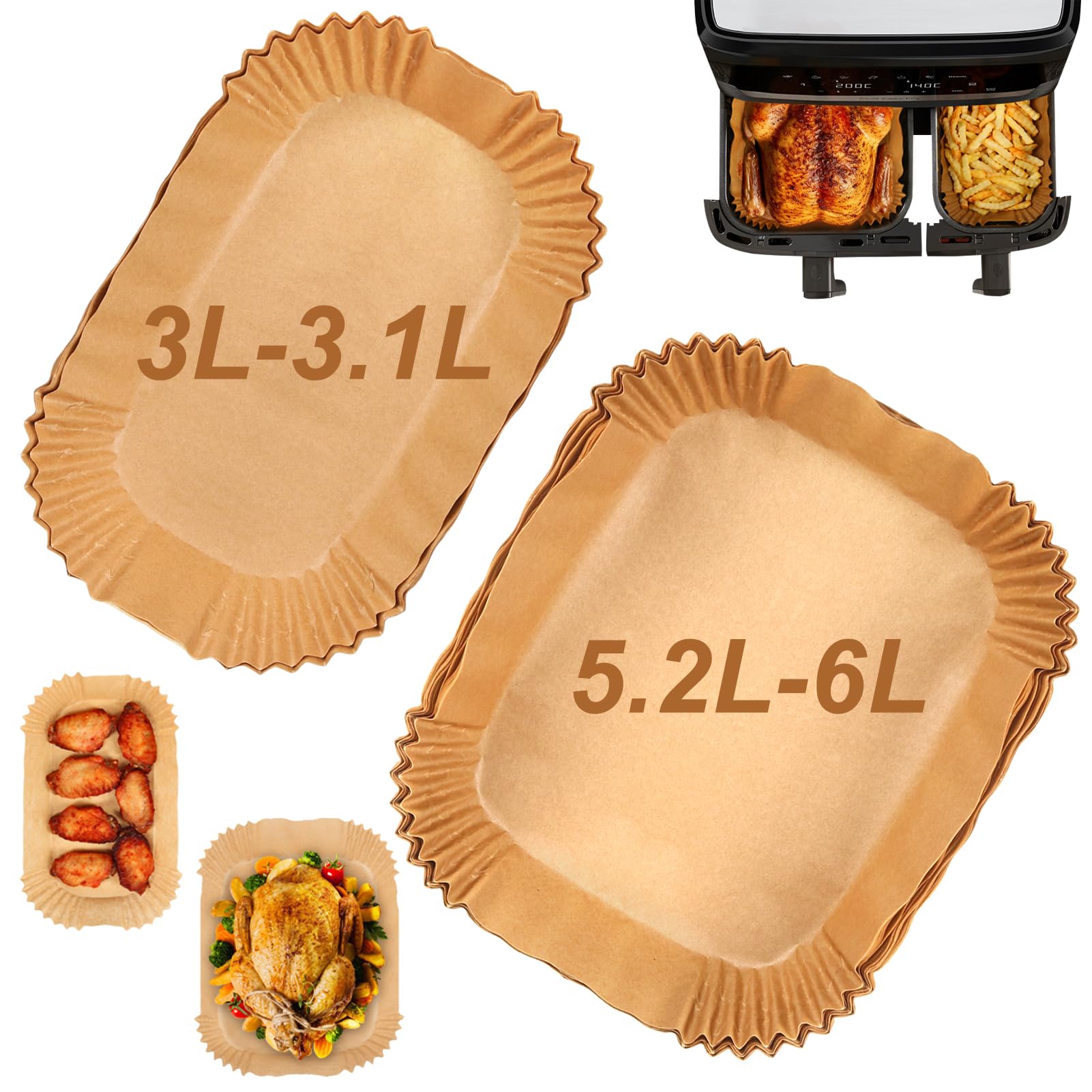 YQL Disposable Air Fryer Liners for Dual Basket & Large Drawers | 100Pcs