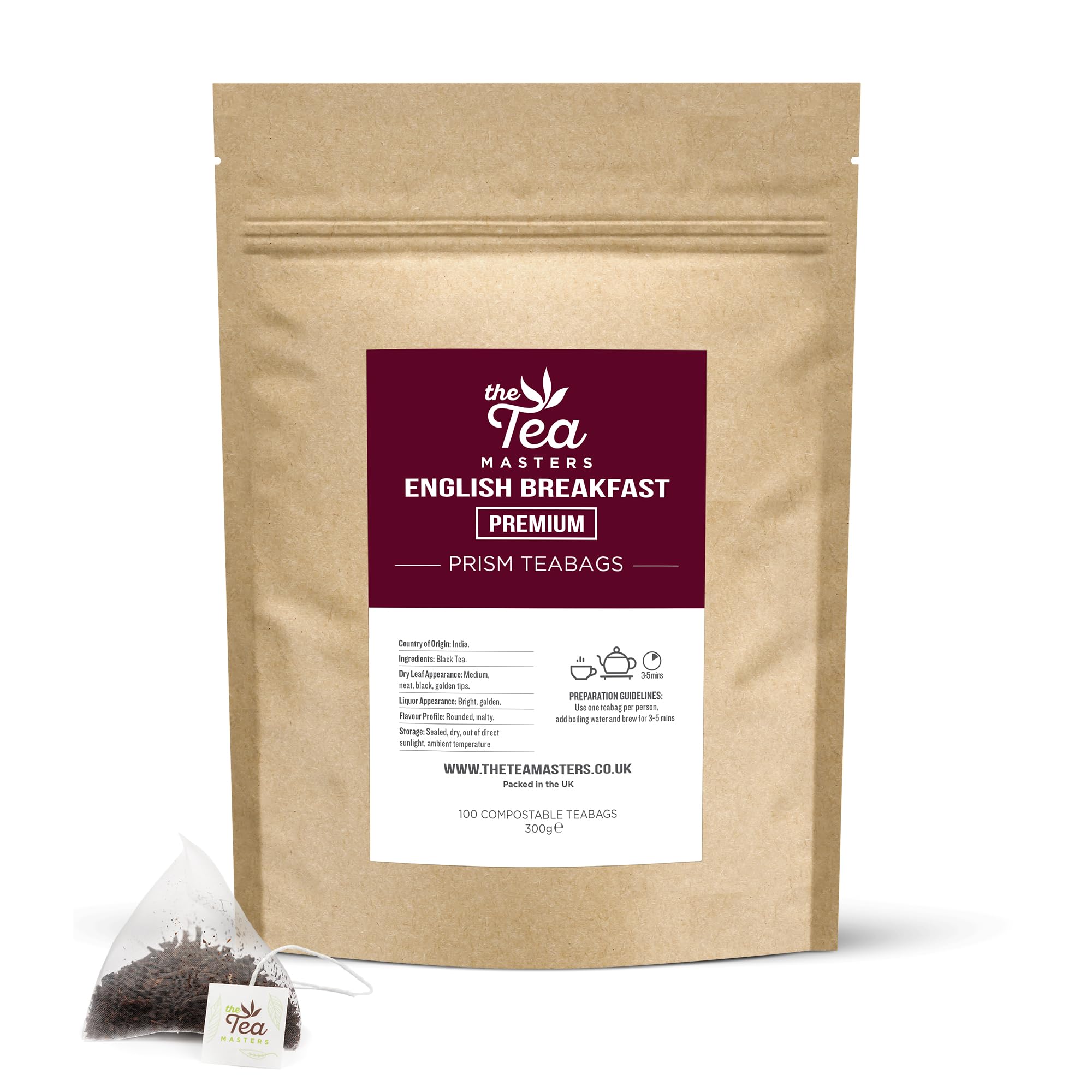 The Tea Masters English Breakfast Premium Prism Tea Bags – 100 Count