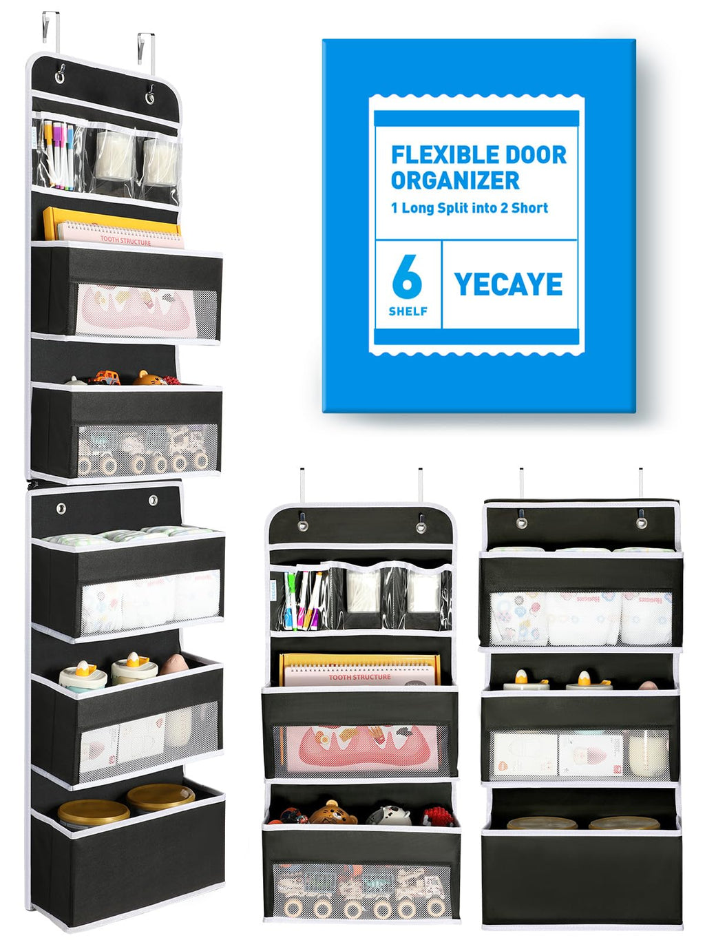 Yecaye Over the Door Organiser, 6-Tier, Black, 1 Pack - image 1