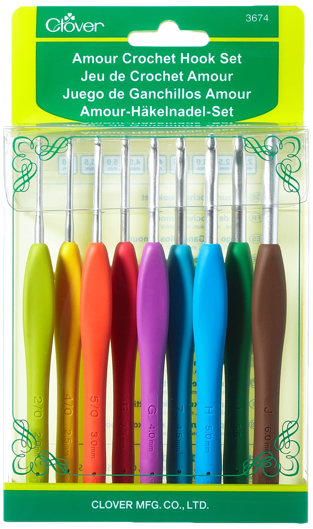 Clover Amour Crochet Hook Set – 9 Sizes with Ergonomic Soft Grip