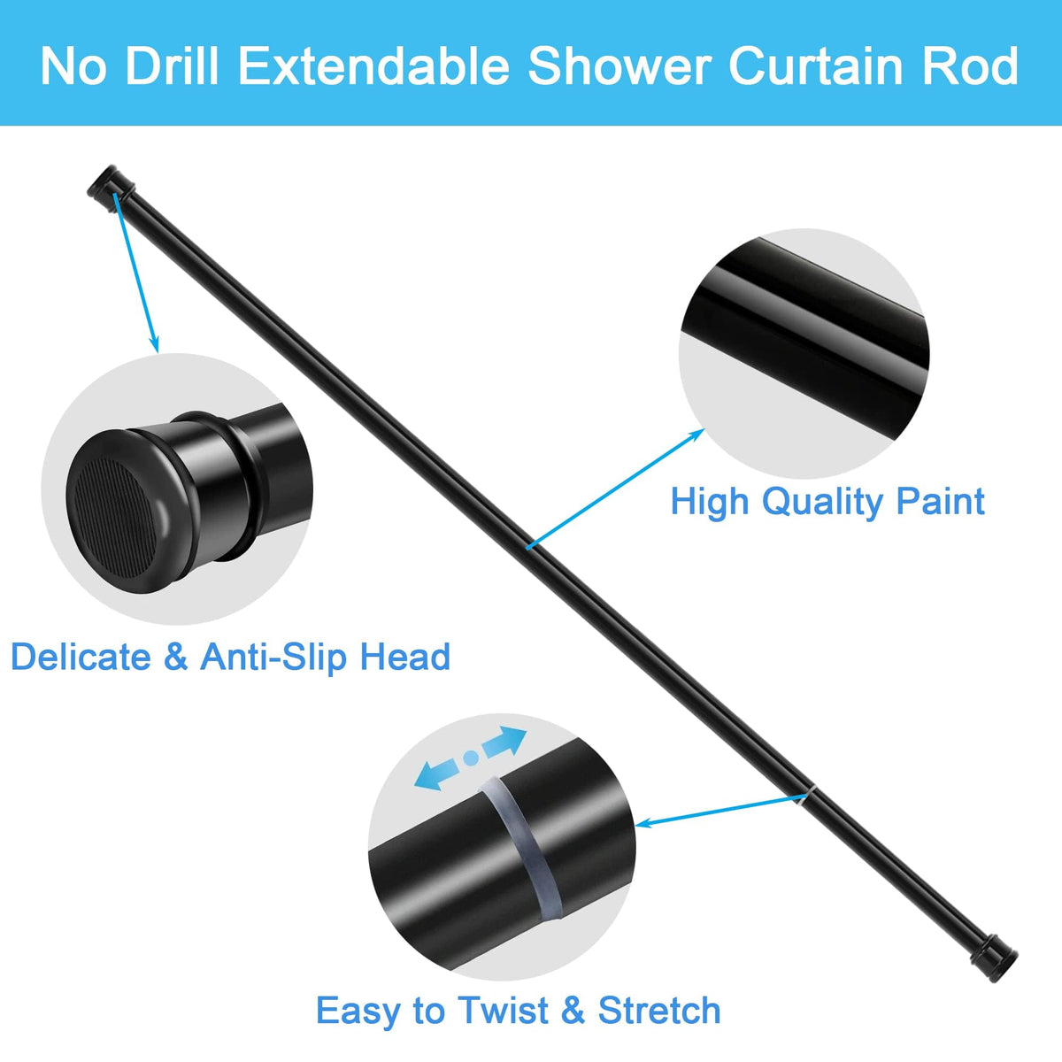 No Drill Curtain Pole 400 cm Long Curtain Rail 3 m Extra-Long Shower Rail Clothes Rail Extendable for Bathroom, Bedroom, White190-410CM Φ32mm - image 5