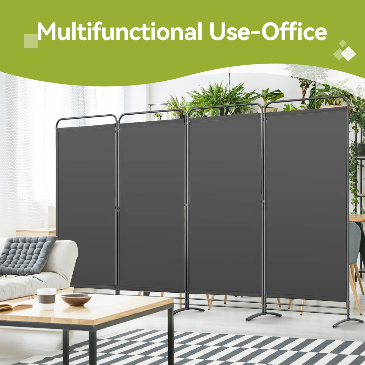 Angel Living 4 Panels Folding Room Divider, Privacy Screen Composed of Polyester Fabric and Sturdy Iron Frame - image 4