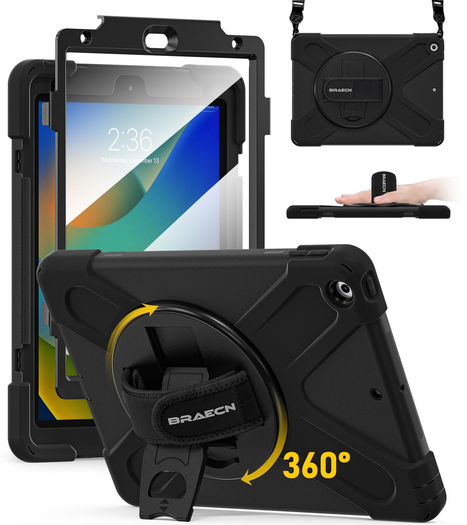 BRAECN iPad 9th/8th/7th Gen Case – Rugged Heavy Duty Cover, Black