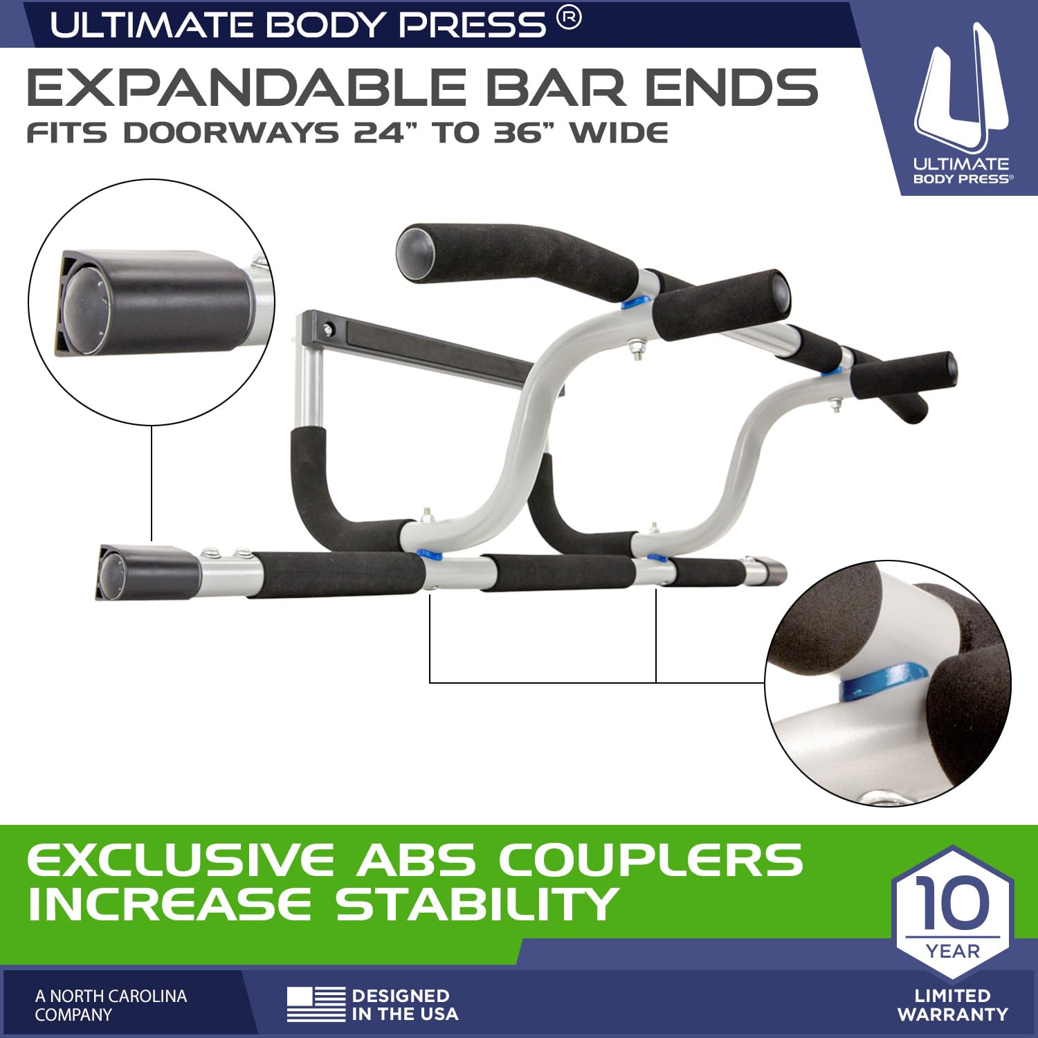 Ultimate Body Press XL Doorway Pull Up Bar | Elevated Steel Frame