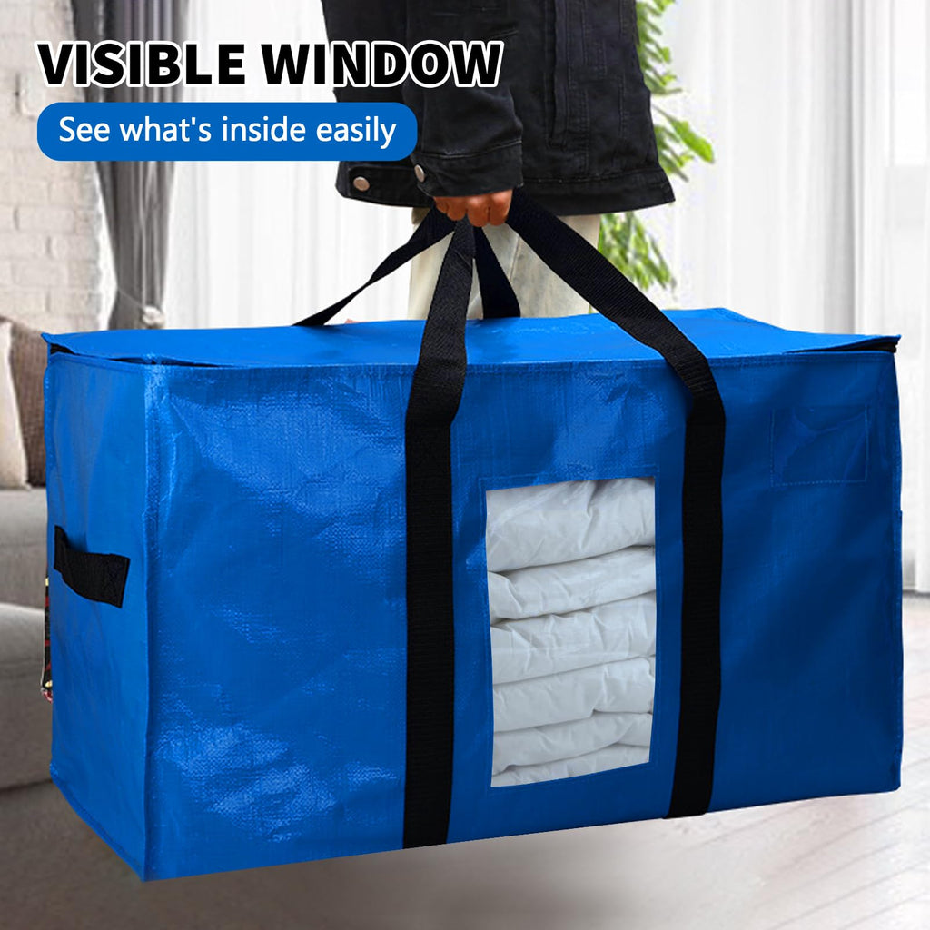 HonorHut Navy Storage Bag 100 L 4 Pack Water Resistant Moving Bag with Zip Lid Handles Clear Window - image 2