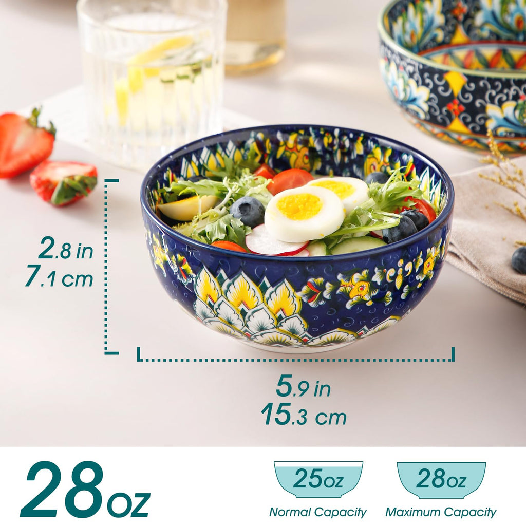 vancasso SIMI 28 oz Ceramic Cereal Bowls – Set of 6 Boho Soup Bowls