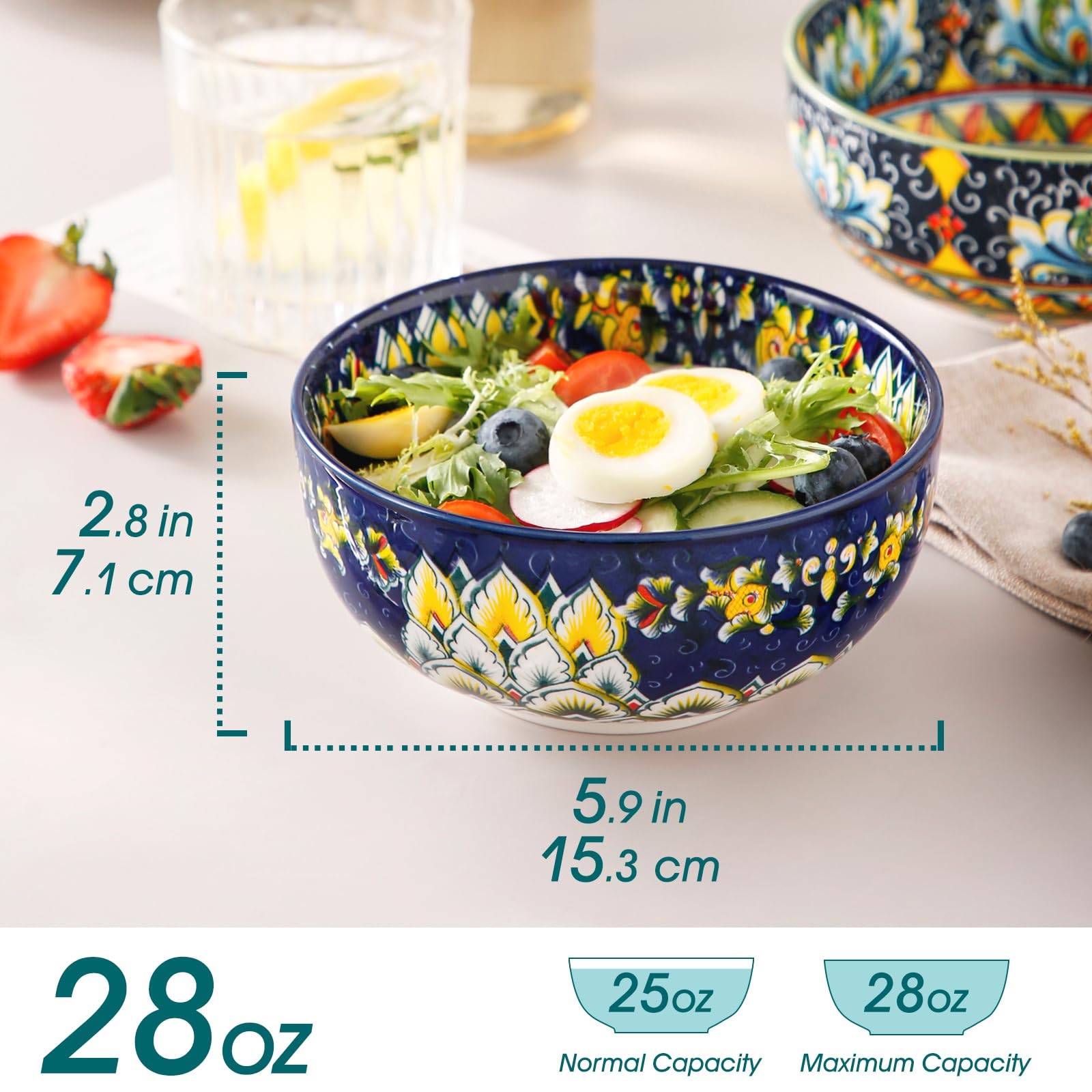 vancasso SIMI 28 oz Ceramic Cereal Bowls – Set of 6 Boho Soup Bowls
