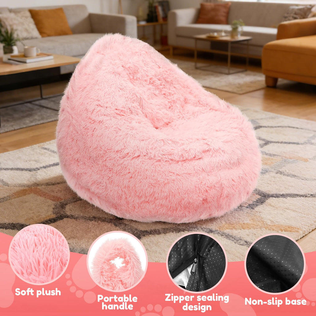 Fluffy Bean Bag Cover No Filler Kids Bean Bag Chair Stuffed Animal Storage - image 4