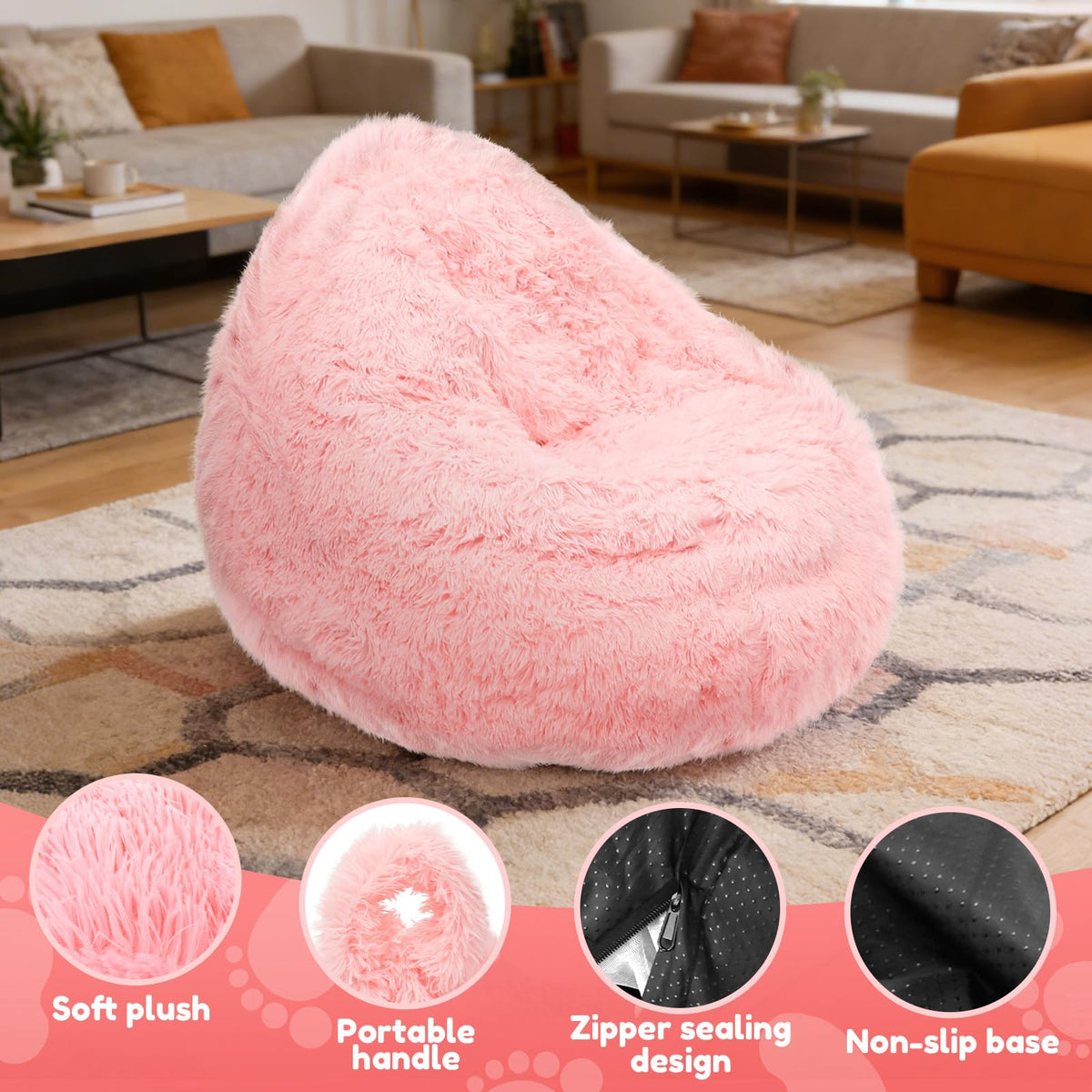Fluffy Bean Bag Cover No Filler Kids Bean Bag Chair Stuffed Animal Storage - image 4
