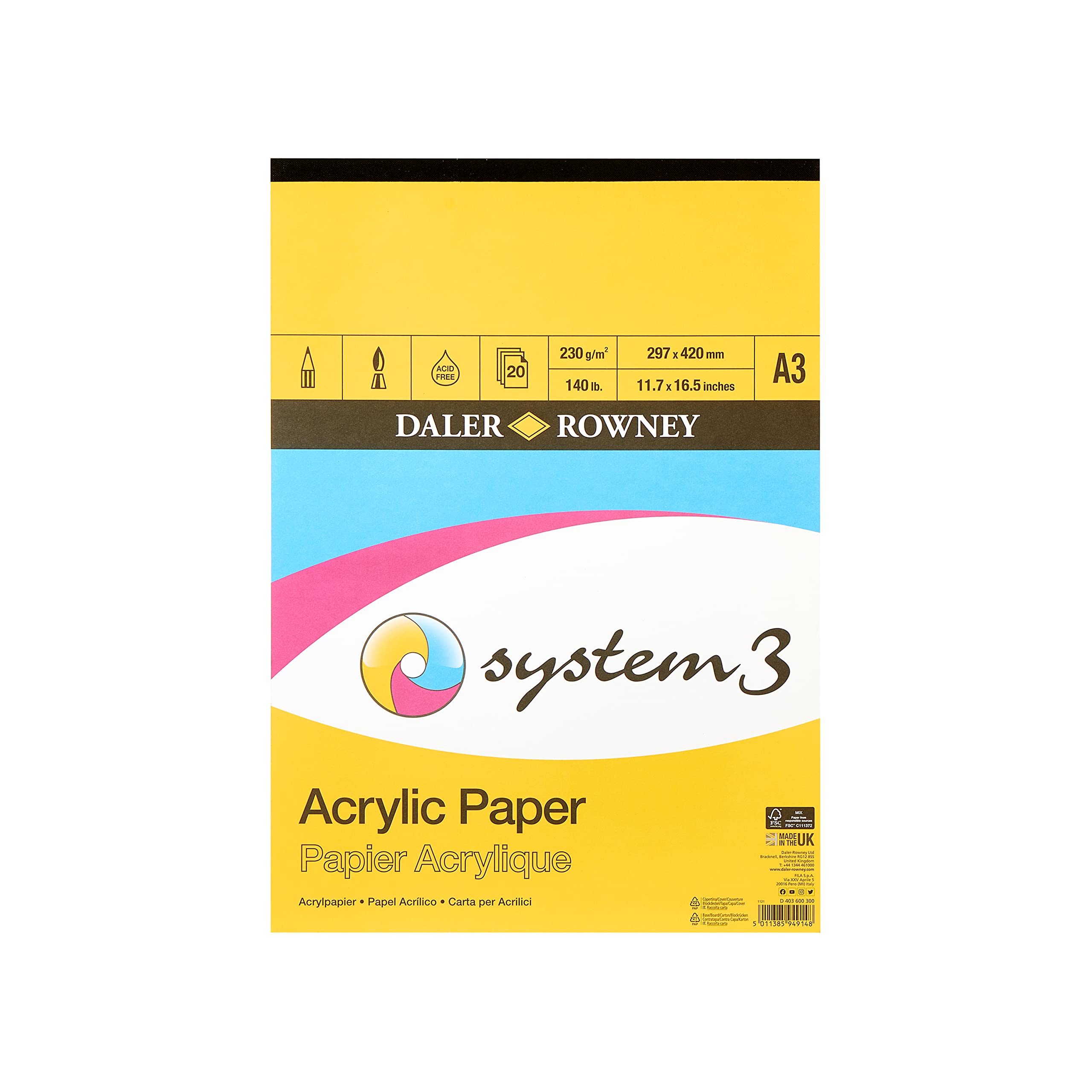 Daler Rowney System 3 Acrylic Paper Pad - A3 Linen Texture 230gsm