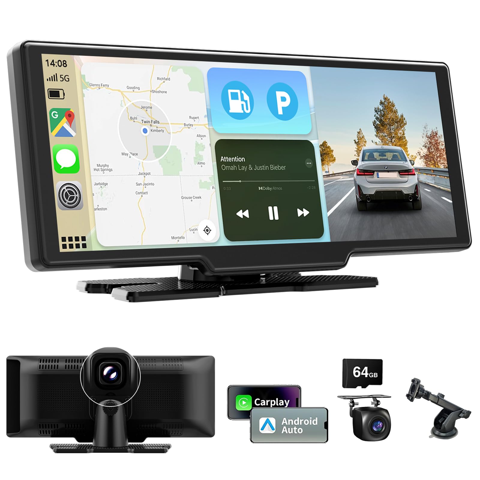 10.26" Wireless Car Stereo with 4K Dashcam & CarPlay