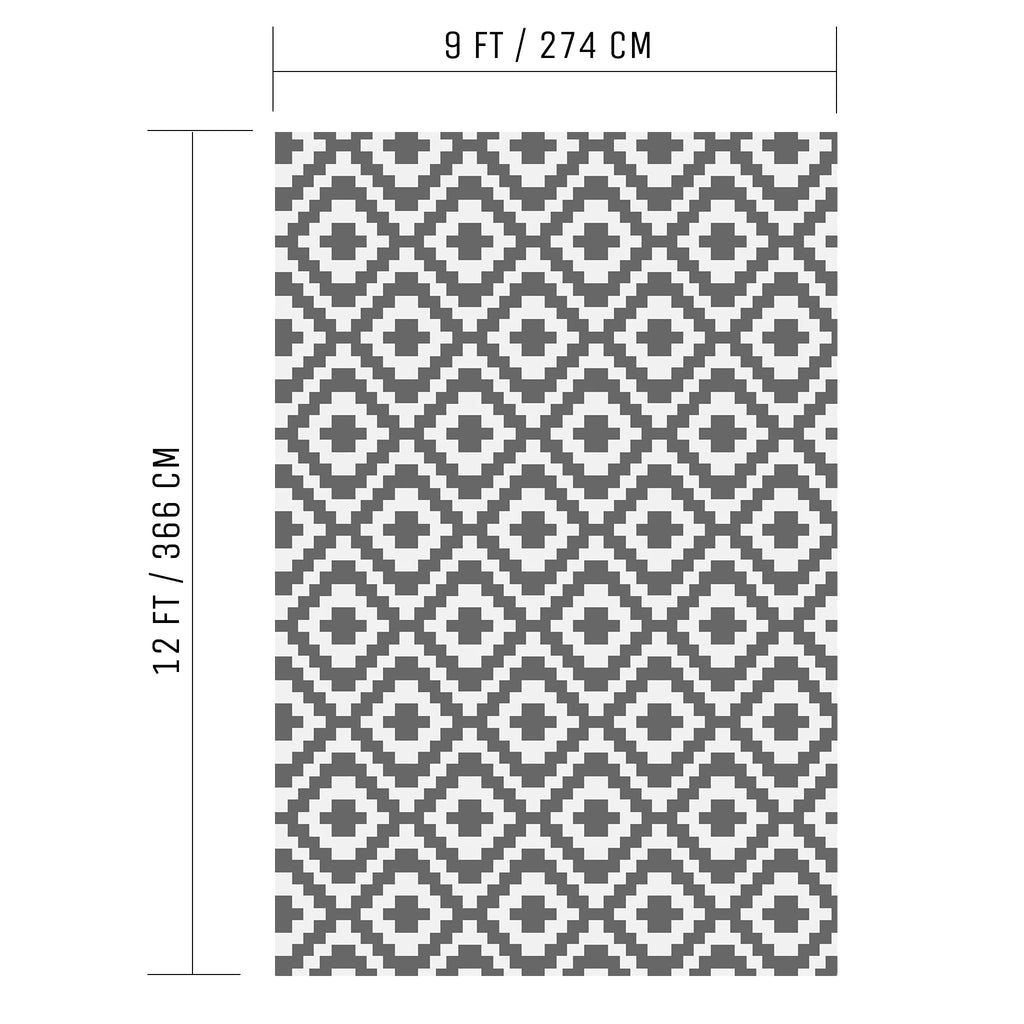 Valiant Outdoor XL Waterproof Rug – Grey Geometric Patio Mat – 3.6m x 2.7m