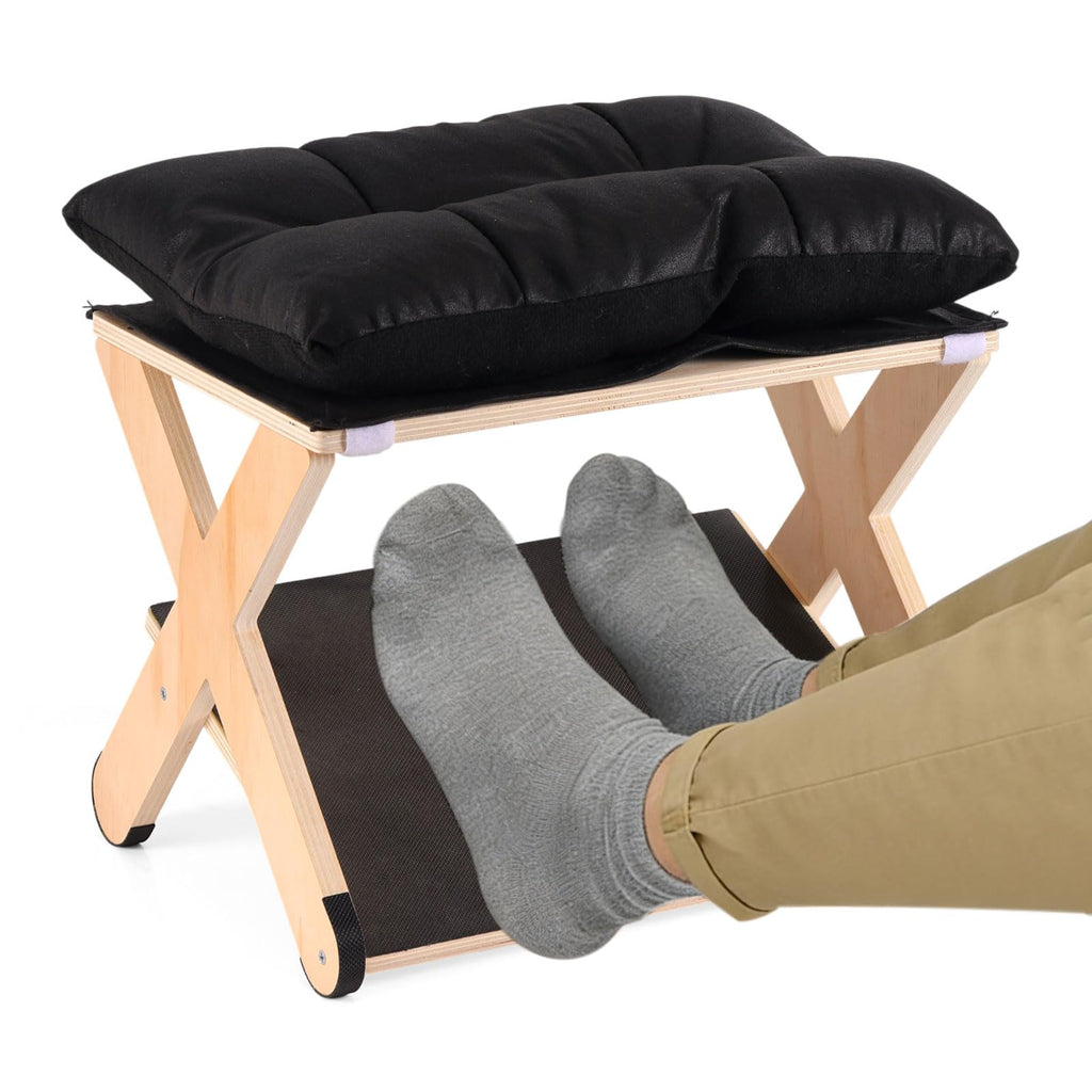 Foot Rest for Under Desk, Ergonomic Foot Stool Non-Slip Wooden Leg Rest Support with Comfortable Cushion for Office Desk at Work Home Use Enhances - image 1