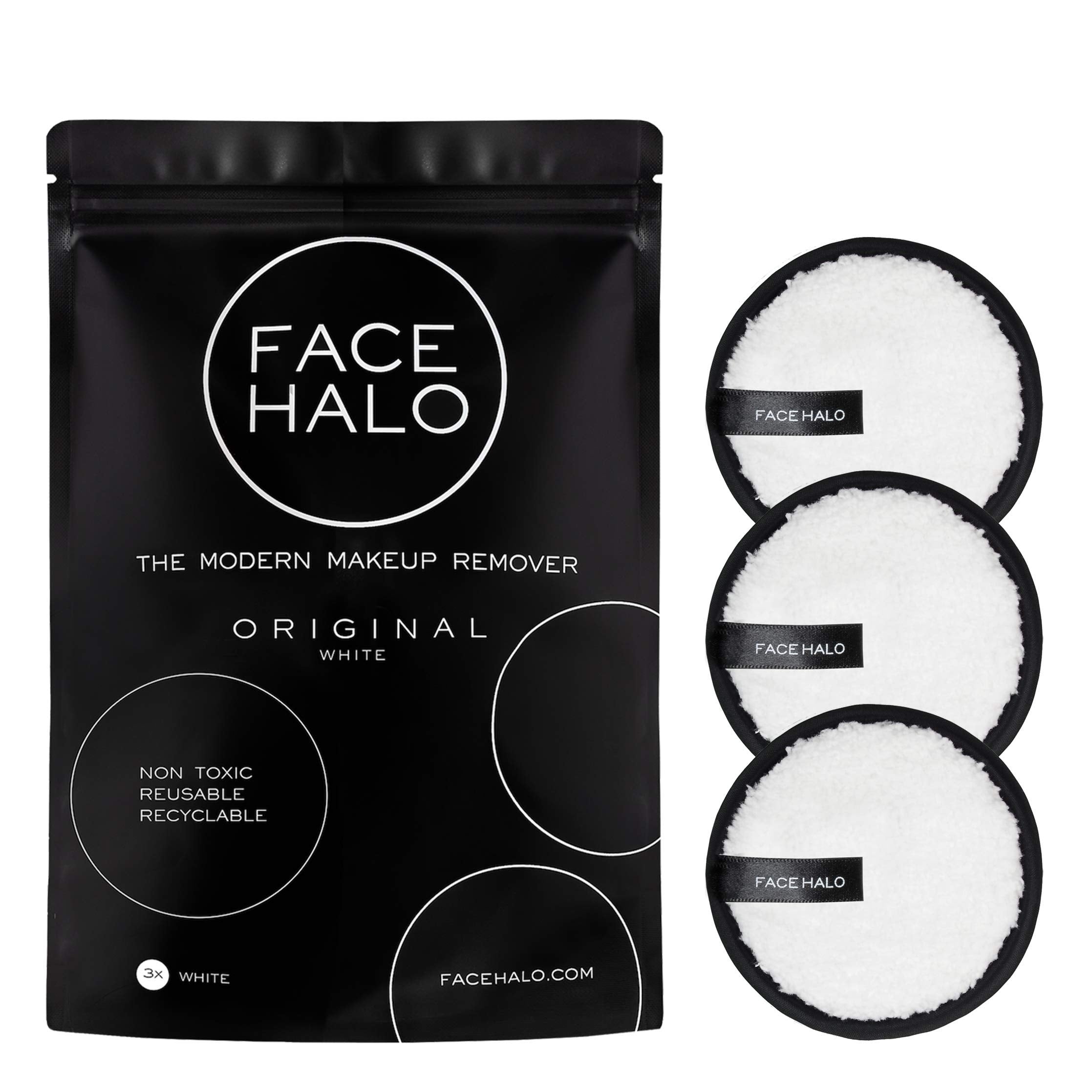 Face Halo Reusable Makeup Remover Pads – Eco-Friendly White Set of 3