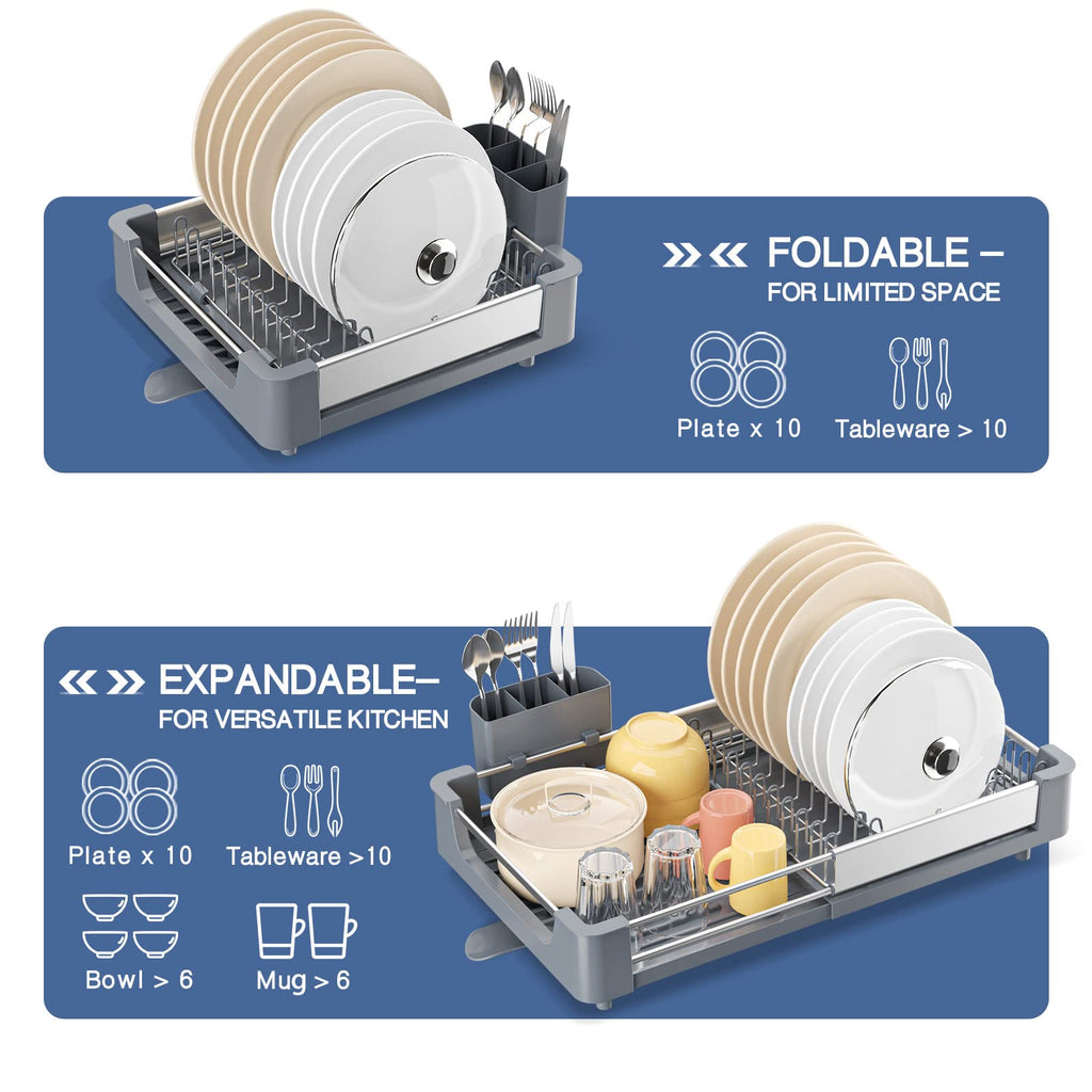 KINGRACK Expandable Dish Drying Rack | Stainless Steel Foldable Drainer