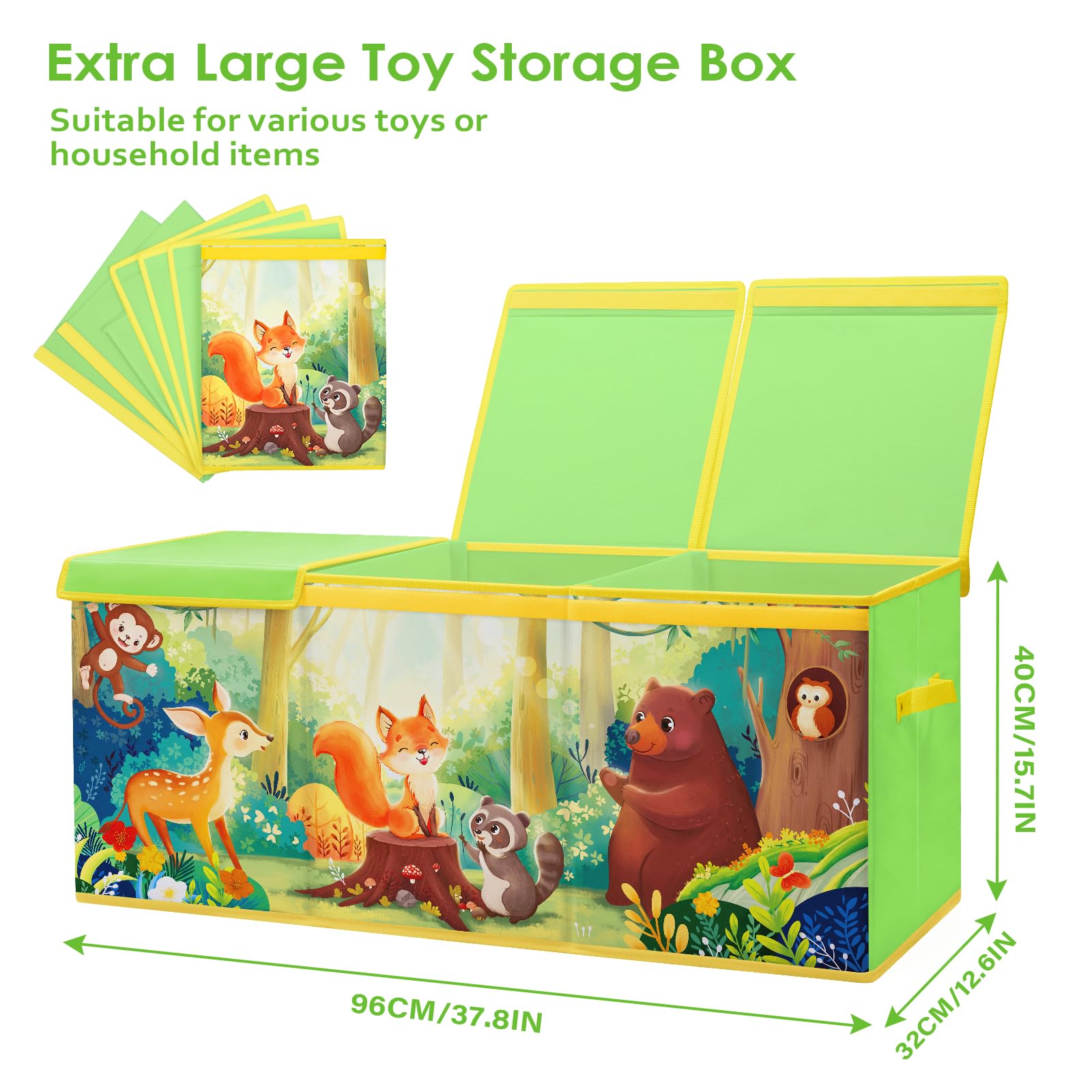 Decalsweet Extra Large Foldable Toy Storage Box with Lid – Forest Animal