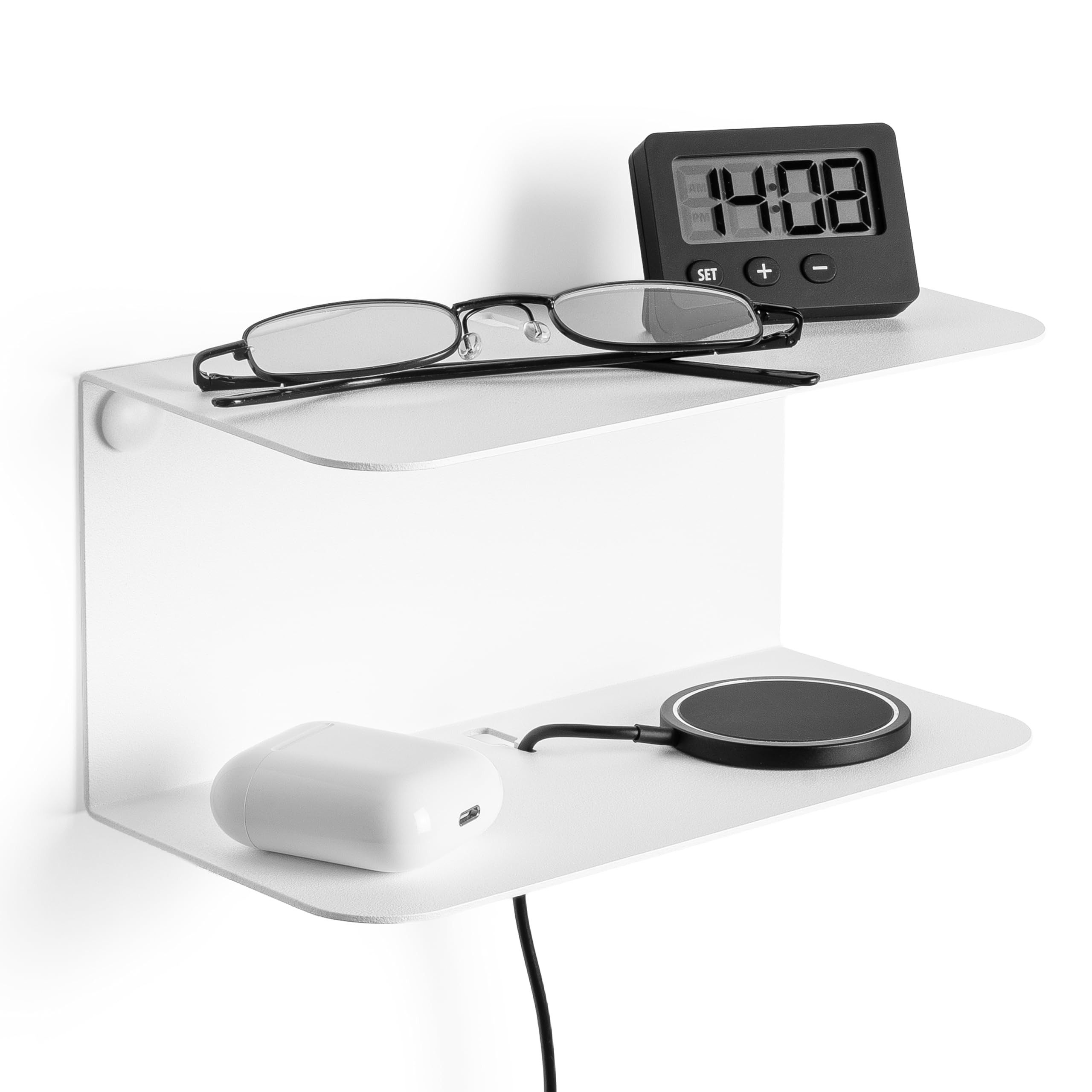 Etterr White Carbon Steel Wall Mounted Bedside Tables - Pack of 2