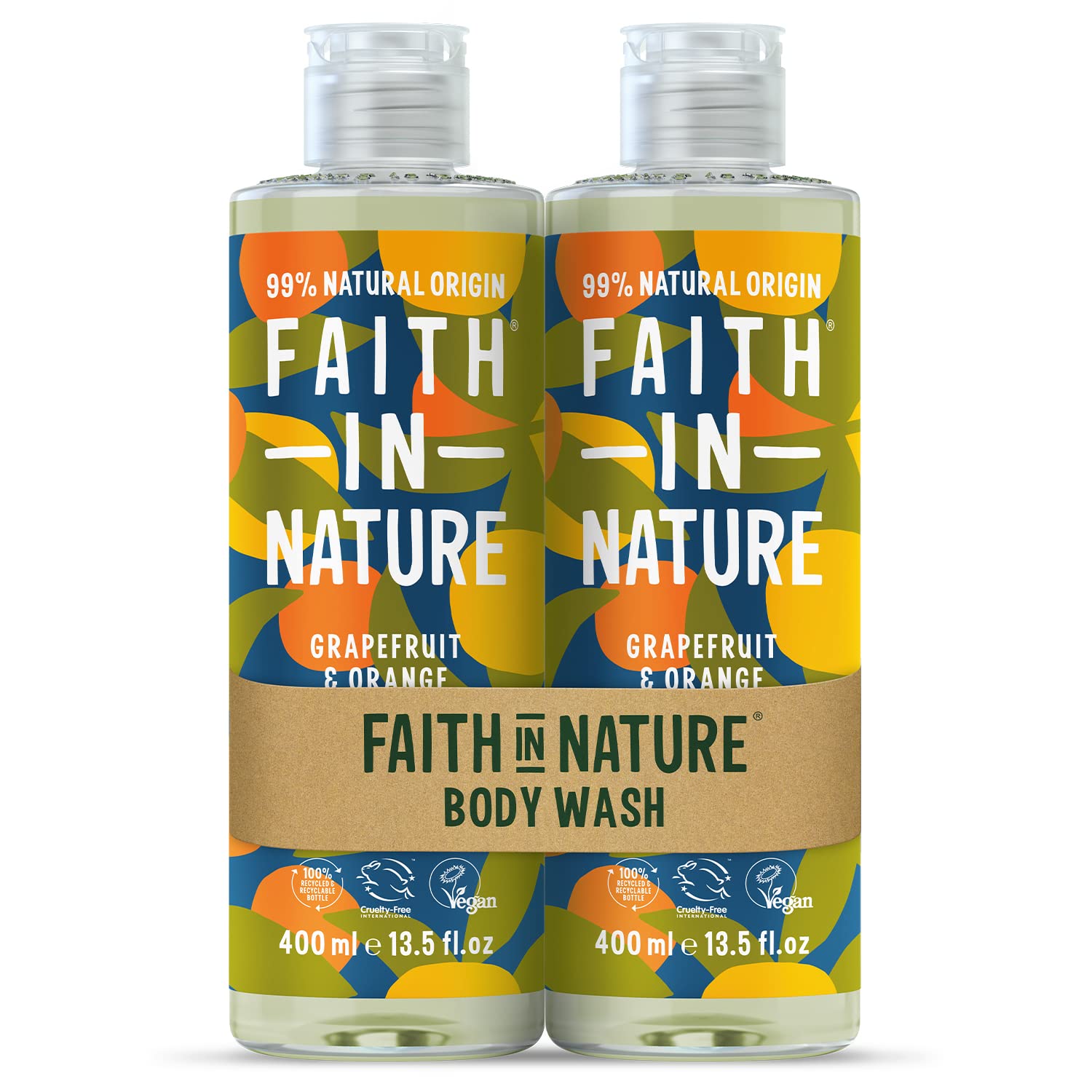 Faith In Nature Grapefruit & Orange Body Wash Set - Vegan, 2 x 400ml