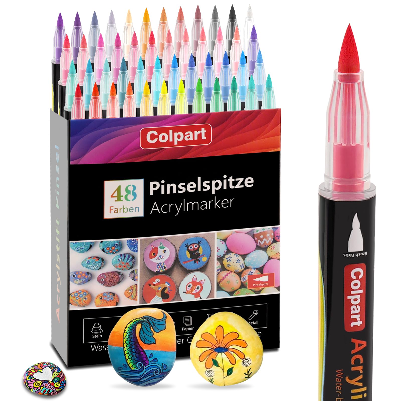 Jolof Store 48-Color Acrylic Paint Pens for Rock Painting & Wood Crafts