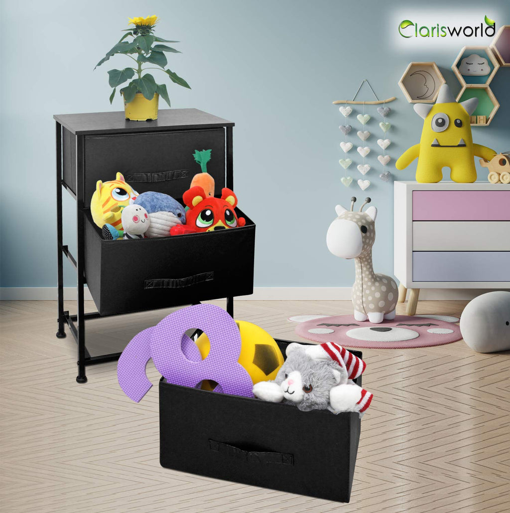 Clarisworld 3-Drawer Storage Tower Dresser | Black Fabric & Wood Top