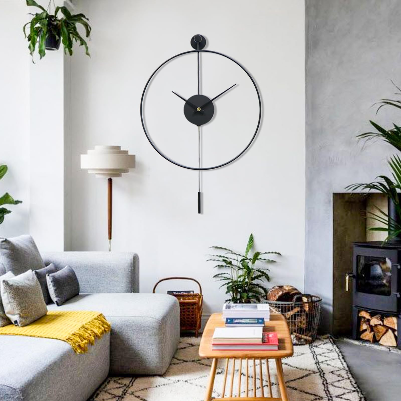 Large Metal Pendulum Wall Clock | Silent Non-Ticking 20x29"