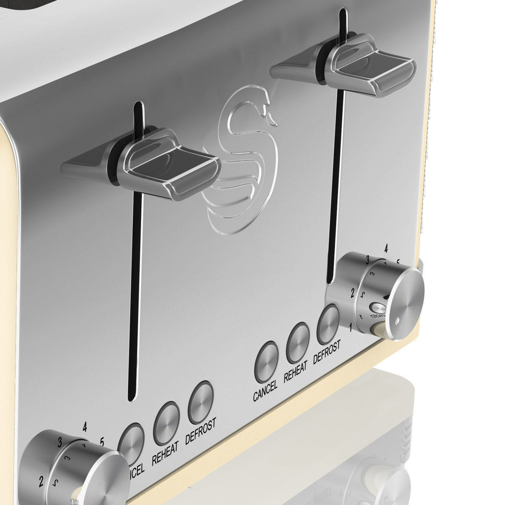 Swan Retro 4-Slice Toaster – 1600W with 6 Browning Levels, Cream