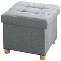 BRIAN & DANY Folding Storage Ottoman with Wood Legs - Light Gray Linen