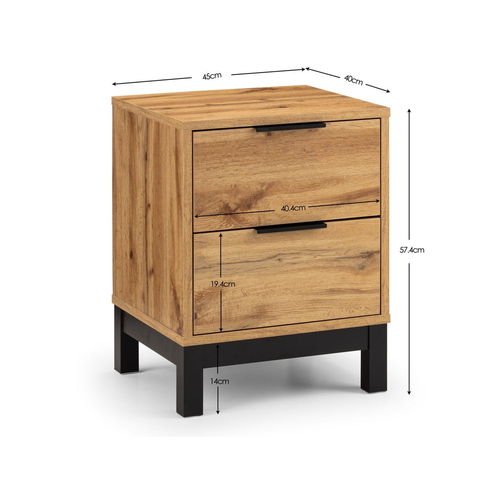 Julian Bowen Bali Bedside Table, 2 Drawer, Oak Effect - H57.5 x W45 x D40cm - image 3