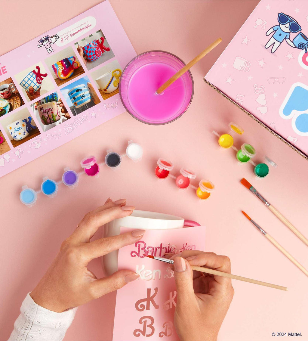 Barbie x Pottd Paint-a-Mug DIY Pottery Kit | 2 Mugs & 12 Paints