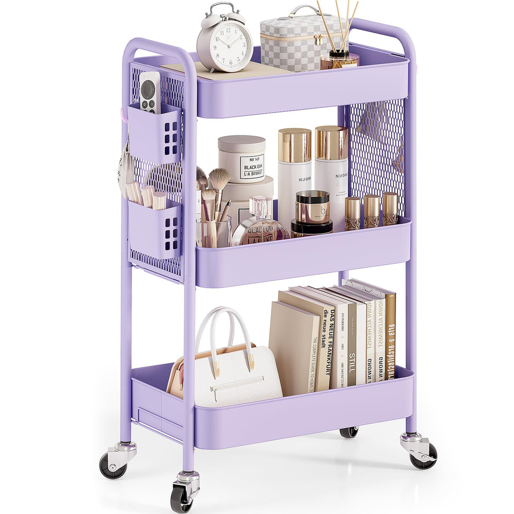 Urackify 3 Tier Storage Trolley on Wheels, purple - image 1
