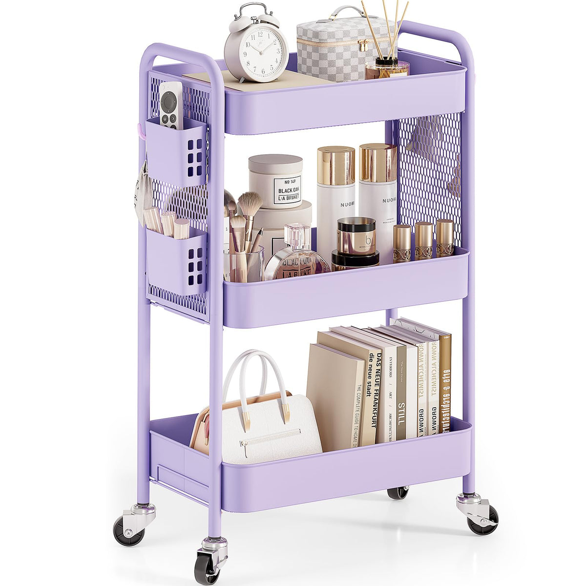 Urackify 3 Tier Storage Trolley on Wheels, purple - image 1