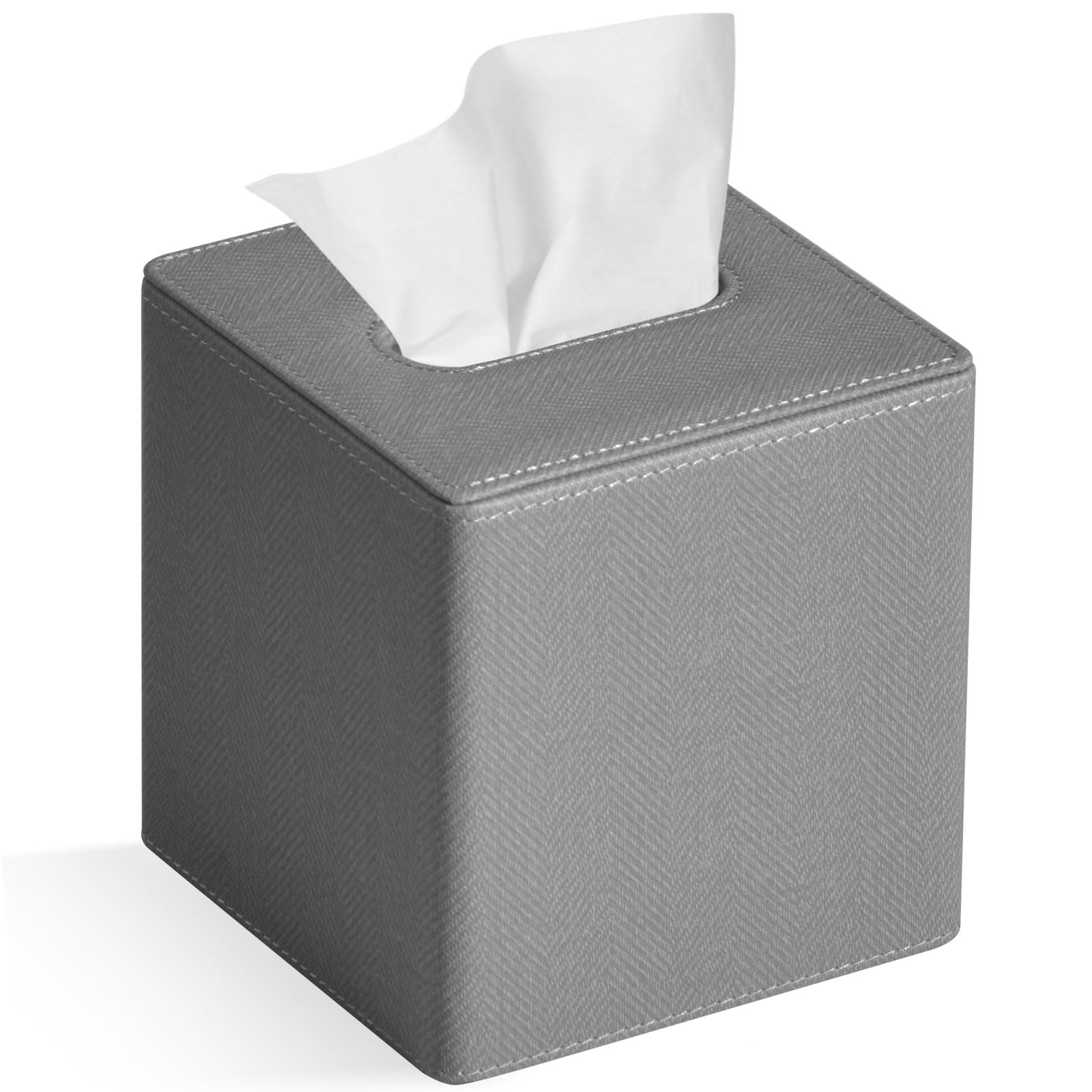 GOLRANLYE Square PU Leather Tissue Box Cover | Linen Grey Holder