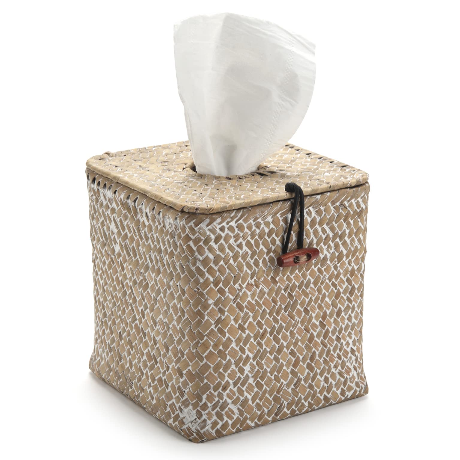 Seagrass Square Tissue Box Cover – Woven Whitewash Holder