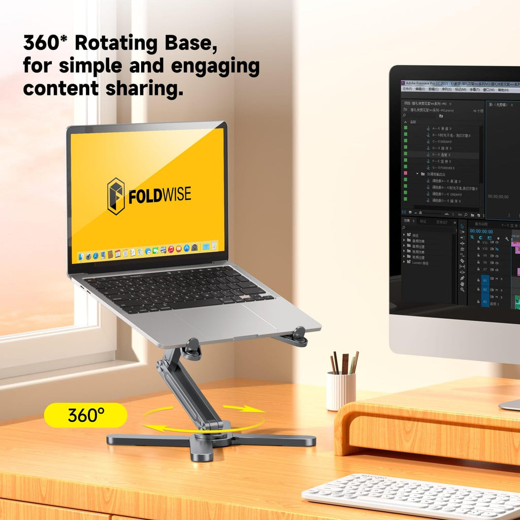 FoldWise X Aluminum Laptop Stand | 360° Rotating & Adjustable Riser